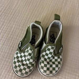 Vans Kids Olive Checkered Slip-On Sneakers